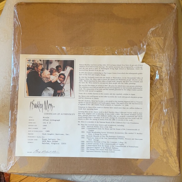 1989 P Buckley Moss signed offset lithograph “Nicole” numbered 149/1000 - Picture 5 of 9